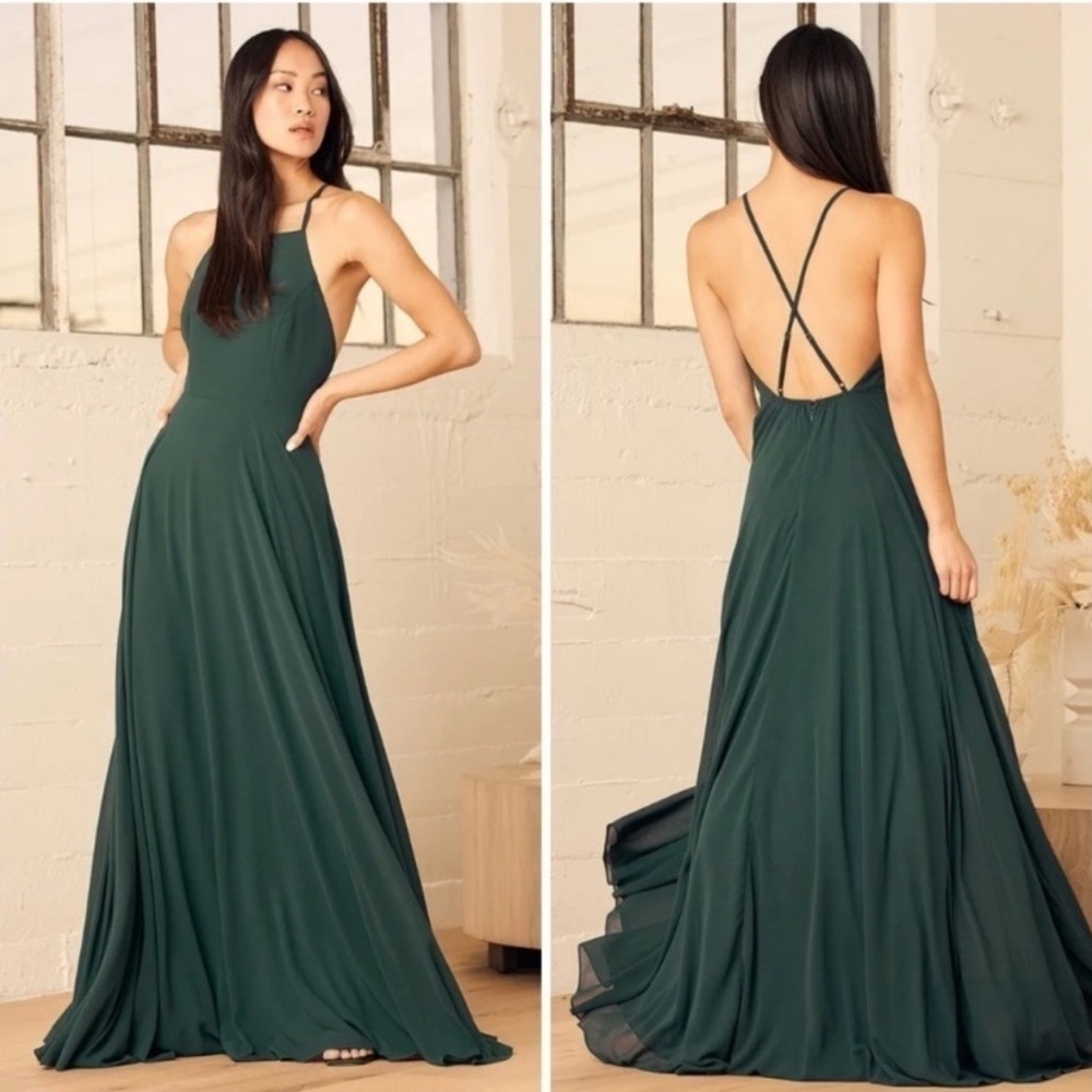 Lulu’s Mythical Kind of Love dark green Chiffon Maxi